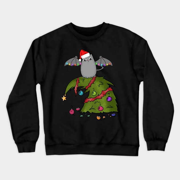 Bat Dragon Cat with Santa Hat on Christmas Tree Crewneck Sweatshirt by Wanderer Bat